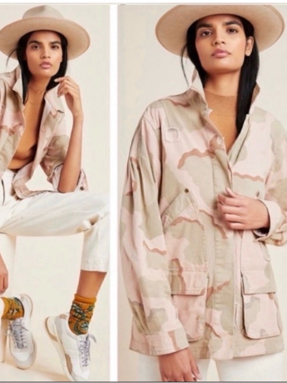 Anthropologie Distressed Pink Camo Utility Field Jacket — Size XSP